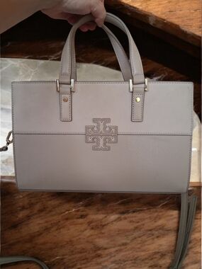 Tory Burch Light Taupe Structured Double-Handle Satchel
